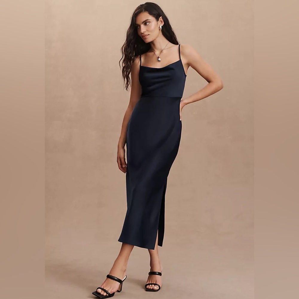 BHLDN Cali Satin Cowl-Neck Midi Slip Dress